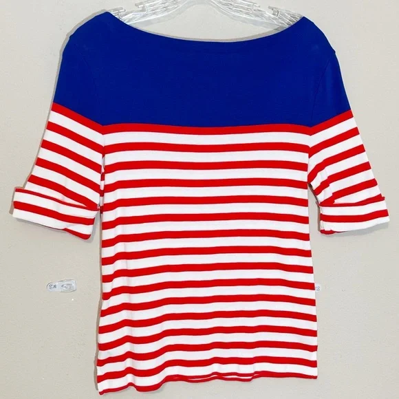 Ralph Lauren (size PL)Red White and Blue stripes Cotton Boatneck Knit Top - Picture 6 of 10